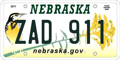NE license plate ZAD911