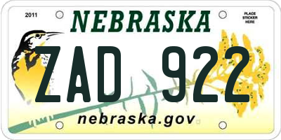 NE license plate ZAD922