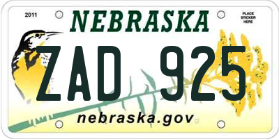 NE license plate ZAD925