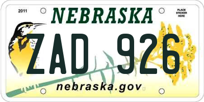 NE license plate ZAD926