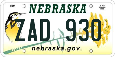 NE license plate ZAD930