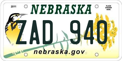 NE license plate ZAD940