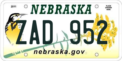 NE license plate ZAD952