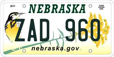 NE license plate ZAD960