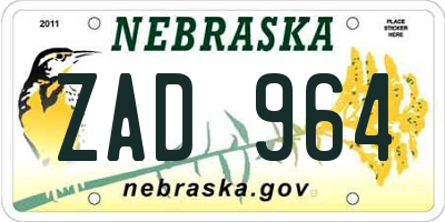 NE license plate ZAD964
