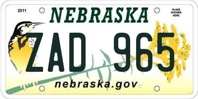 NE license plate ZAD965