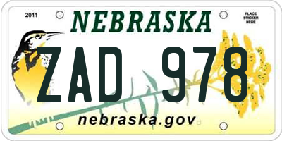 NE license plate ZAD978
