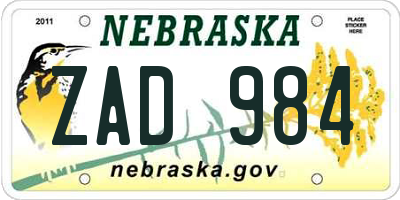 NE license plate ZAD984