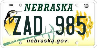 NE license plate ZAD985