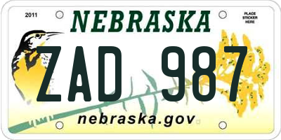 NE license plate ZAD987