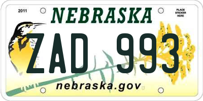 NE license plate ZAD993