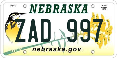 NE license plate ZAD997