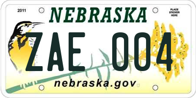 NE license plate ZAE004
