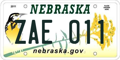 NE license plate ZAE011