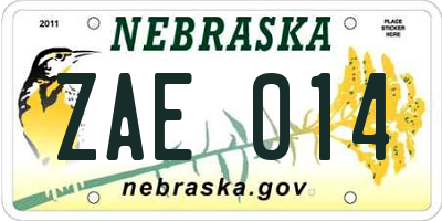 NE license plate ZAE014