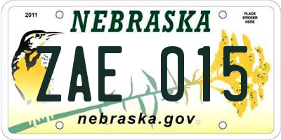 NE license plate ZAE015