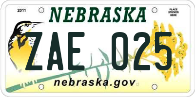 NE license plate ZAE025