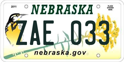 NE license plate ZAE033