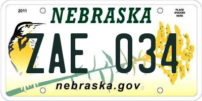 NE license plate ZAE034