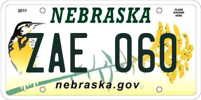 NE license plate ZAE060