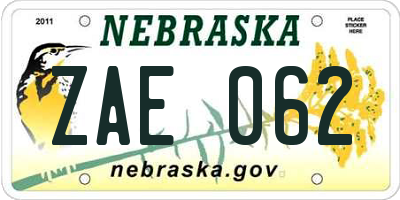 NE license plate ZAE062