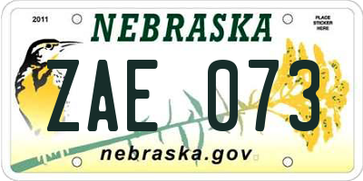 NE license plate ZAE073