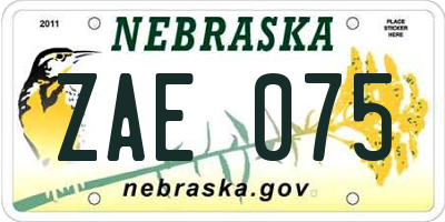 NE license plate ZAE075