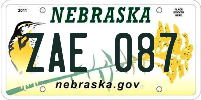 NE license plate ZAE087