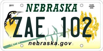 NE license plate ZAE102