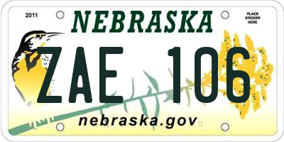 NE license plate ZAE106