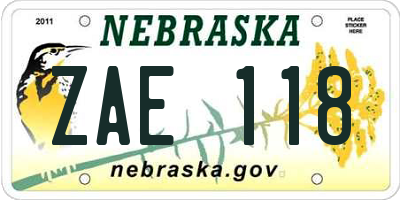NE license plate ZAE118