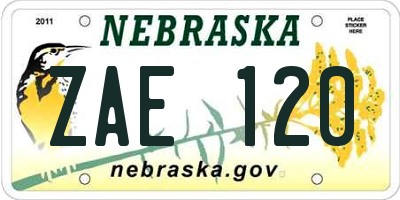 NE license plate ZAE120