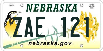 NE license plate ZAE121