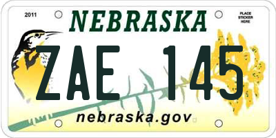 NE license plate ZAE145