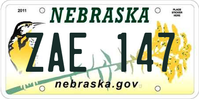 NE license plate ZAE147