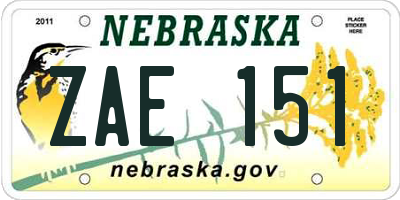 NE license plate ZAE151