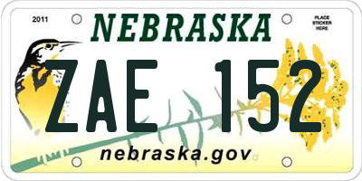 NE license plate ZAE152
