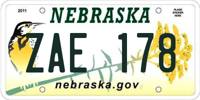 NE license plate ZAE178