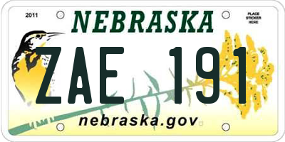 NE license plate ZAE191