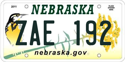 NE license plate ZAE192