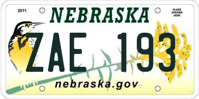 NE license plate ZAE193