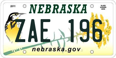 NE license plate ZAE196