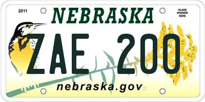 NE license plate ZAE200