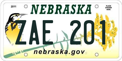 NE license plate ZAE201