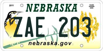 NE license plate ZAE203
