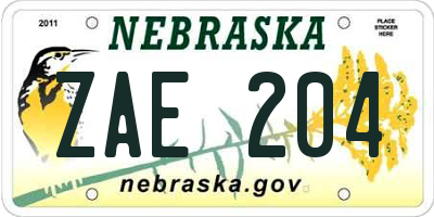 NE license plate ZAE204