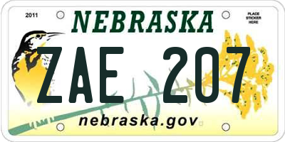 NE license plate ZAE207