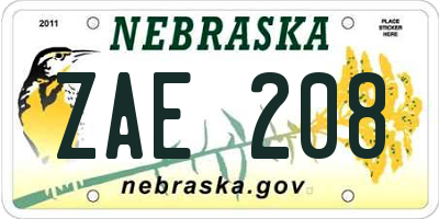 NE license plate ZAE208