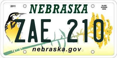 NE license plate ZAE210