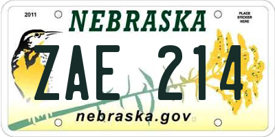NE license plate ZAE214